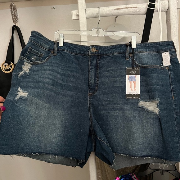 SOFIA Lila Mid Rise Jean Shorts - Frayed Edge Trim 28W NWT - Picture 7 of 11